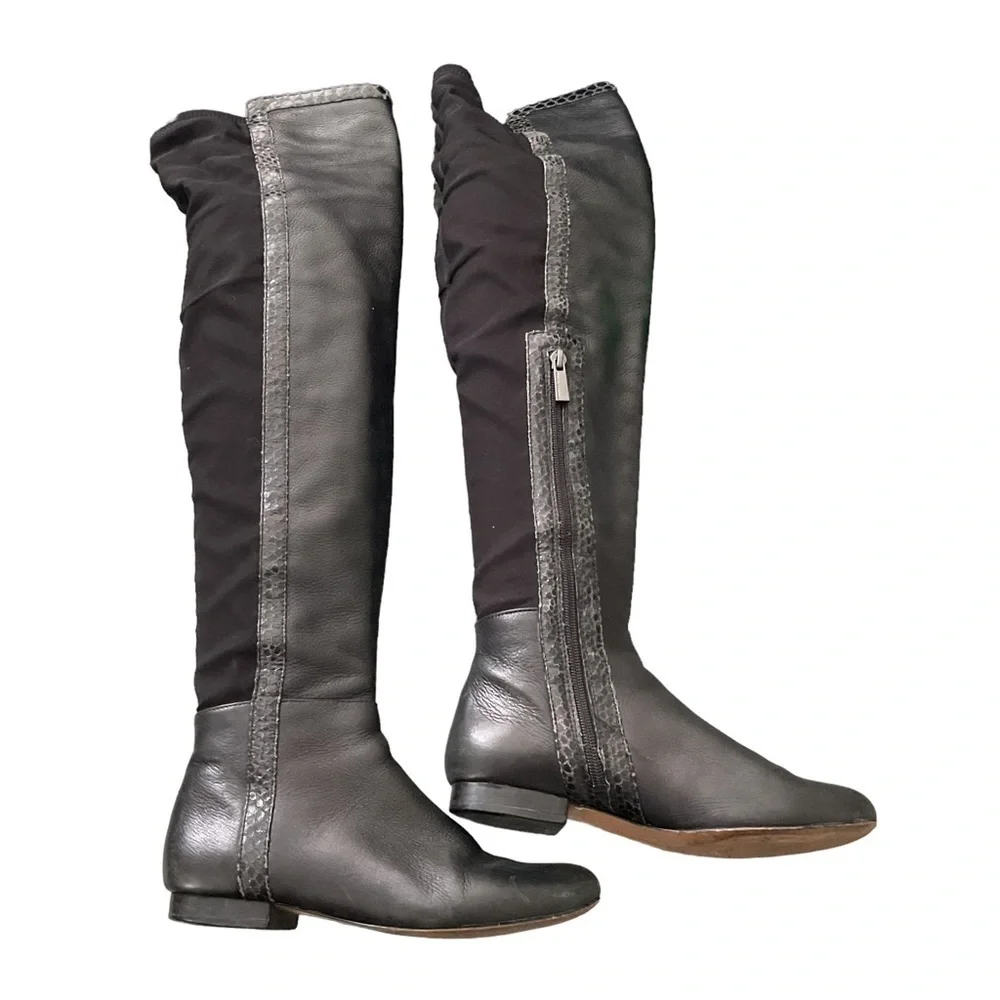 Vince Camuto Women Tall Black Leather Faux Suede Zipper Boot Size‎ 5